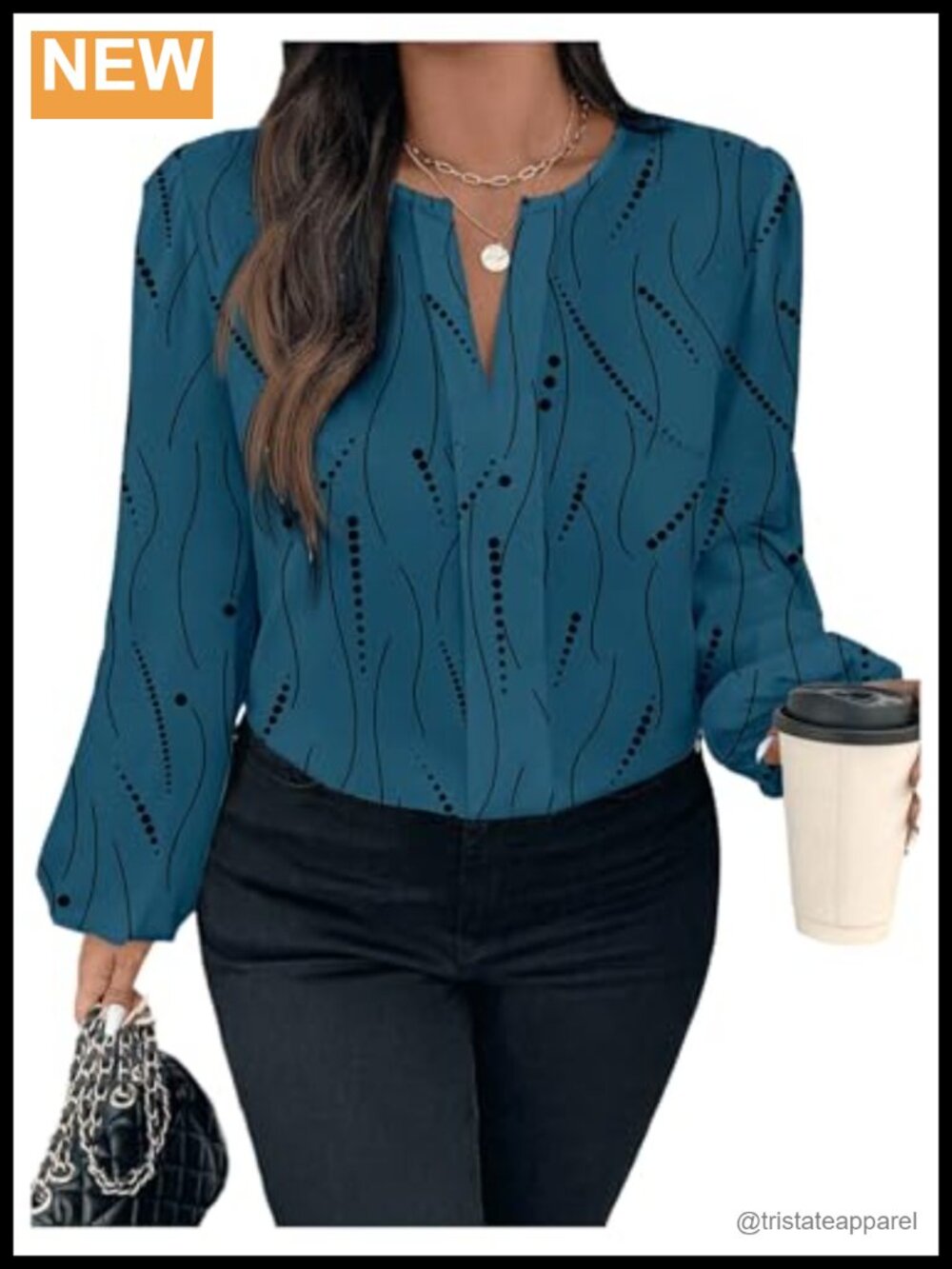 Women's Plus Size Lantern Sleeve Work Blouse V Neck Business Casual Top